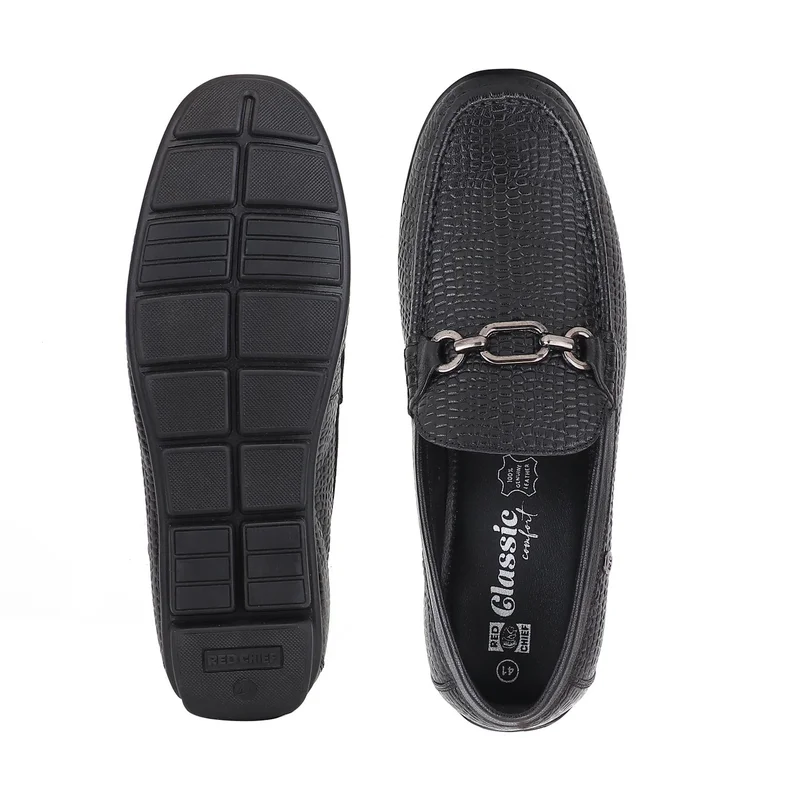 Red Chief حذاء رجالي مريح من الجلد الطبيعي كاجوال | أسود